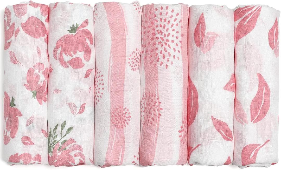 GLLQUEN BABY Receiving Blanket Boy Cotton Muslin Swaddle Blankets Girl Newborn Squares Breathable & Soft Thin Baby Blankets Cloths Double Absorbent Infant Swaddling Wrap - Pack of 6 (Flower)