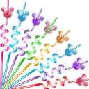 24Pcs Glitter Mouse Straws for Kids Birthday Party Favors Supplies Decorations Crazy Reusable Drinking Straws for Theme Birthday Oh Twodles Party