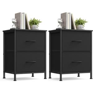 SONGMICS BELLAH Collection - Dressers for Bedroom, Chest of Drawers, Nightstands, 2 Drawers, Storage Organizer Unit, Closet, Entryway, Set of 2, Modern, Ink Black and Ebony Black ULGS112BH02S