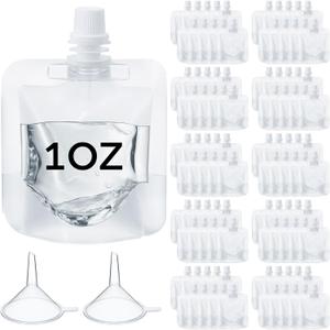 100 Pcs Plastic Pouches Bulk Clear Juice Bags Squeeze Pouches Plastic Leak Proof Bags with Funnel for Party Favors (1 oz)