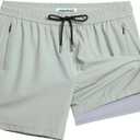 maamgic 5inch Mens Swimming Trunks with Compression Liner 2-in-1 Swim Trunks Stretch Quick Dry Swim Shorts Zipper Pockets (XX-Large, Green and Gray)