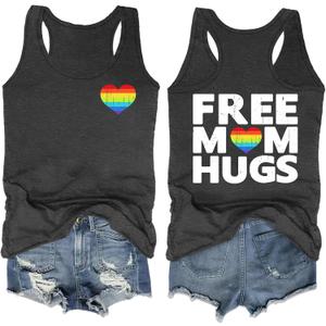 Ithalt Pride Tank Top for Women LGBT Rainbow Flag Shirt Love Heart Graphic Tee Lesbian Gay Pride Sleeveless Vest M