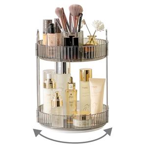 Asayuee 360 Rotating Makeup Organizer,2 Tier Large Capacity Make Up Organizers and Storage,Skincare Perfume Vanity Organizers,Bathroom Cosmetics Storage Organizer Countertop(Grey)