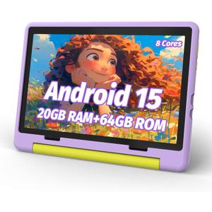 URAO Kids Tablet, Android 15 Tablet for Kids 10 inch Octa-Core with Case, 20GB RAM 64GB ROM 1TB TF Card Expandable for Toddler Children, Parental Control, Dual Camera, WiFi,Gift