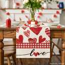 Artoid Mode Red Buffalo Plaid Love Heart Table Runner, Anniversary Kitchen Dining Table Decoration for Home Party Decor 13x120 Inch