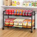 2-Tier Expandable Rolling Pantry Cart with Wheels, Adjustable Floor Organizer for Kitchen Pantry, Can Organizer for Pantry, Storage Cart for Snack, Food, Vegetables, Black, Patent Pending