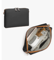 Joyway Travel Makeup Bag, Large Capacity Cosmetic Bags for Women, Waterproof Portable Pouch Open Flat Toiletry Bag Make up Organizer with Divider, Can be fitted with suspenders(Black)