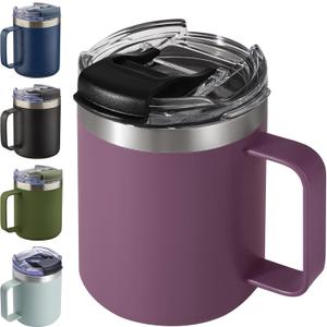 12oz Insulated Coffee Mug Cup with Handle, Stainless Steel Travel Coffee Mug with Flip Lid, Double Wall Vacuum Coffee Tumbler,Plum