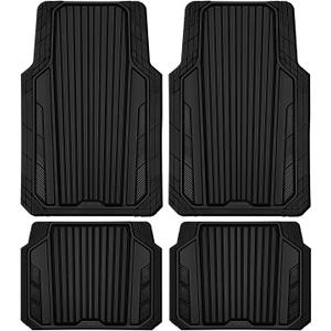 CAR PASS Heavy Duty Sporty Rubber Car Mats, Deep Dish All Weather Car Floor Mats Full Set, Waterproof Anti-Slip Automotive Matts Rugs Trim to Fit for Most Sedans SUVs Vans, All Black