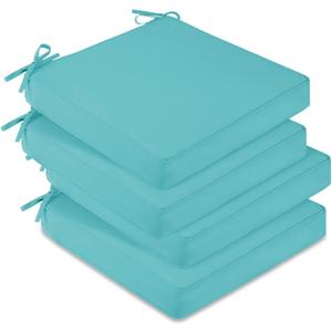 downluxe Waterproof Outdoor Chair Cushions Set of 4, 19" x 19" x 3" Patio Chair Cushion with Non-Slip Ties & Handle, Square Outdoor Cushion for Patio Furniture with Removable Cover, Teal