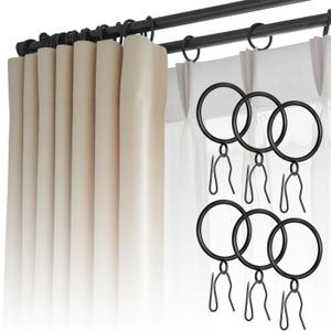 50 Pcs Curtain Rings and Hooks 1.52 Inch - Stainless Steel Shower Curtain Rings and Hooks with Eyelets for Curtains Rods and Bathroom Shower Rods, Black