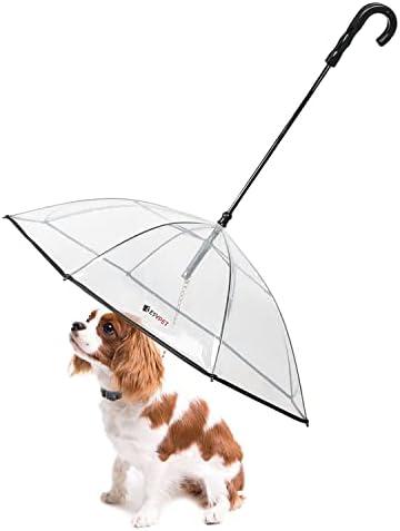 LESYPET Small Dog Umbrella 29" W Waterproof Clear Puppy Umbrella with Leash for Outdoor Walking Rainy Days