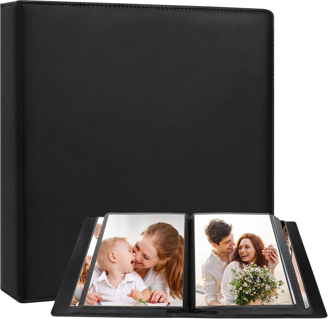 Aevdor 8x10 Photo Album 168 Pockets Holds 168 Photos, Large Capacity Leather Cover, Photo Book for Family Wedding Baby Party Holiday and Christmas Pictures, Black