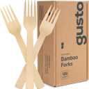 GUSTO [100 Count] Natural Bamboo Disposable Forks - Biodegradable and Eco-Friendly Utensils for Outdoors, Parties, and Events