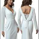 GORAIS Chiffon Blouses Tops Evening Jackets White Wedding V Neck Shrugs Long Sleeves Women's Blouse Tie Knot for Brides, L