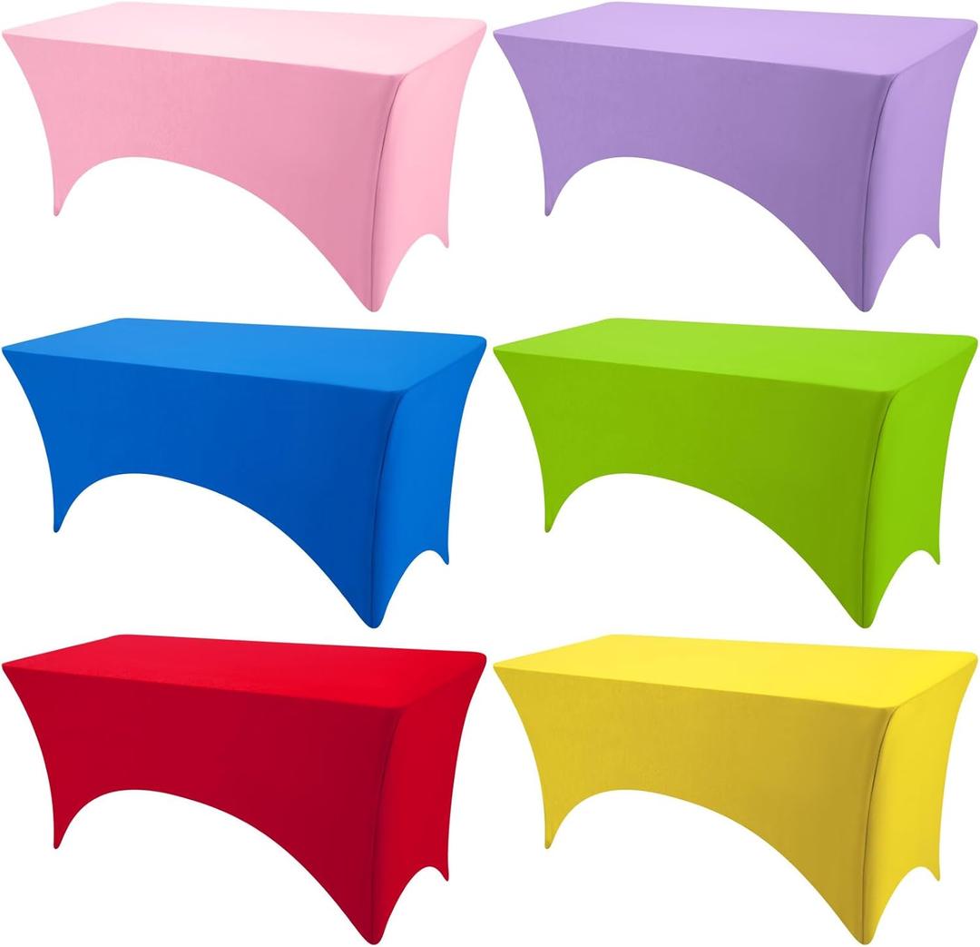Preboun 6 Pcs Stretch Spandex Table Cover 6 Ft Rectangular Fitted Tablecloth Washable and Wrinkle Resistant Patio Table Cover Spandex Table Cloths 6 Ft for Event Wedding Banquet Parties, 6 Colors