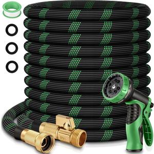 100 ft Flexible Garden Hose with 10 Spray Nozzle-Heavy Duty Superior Strength 96D Material Garden hoses -5-Layer PTE Latex Core - Lightweight Water hoses- Extra Strong Brass Connectors Garden hose