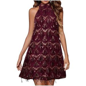 OYOANGLE Women's Sequin Sparkly Cocktail Party Dress Glitter Sleeveless Halter Mini Dress Outfits Clubwear, Medium