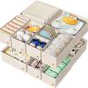 Cotton Linen Drawer Organizer for Baby Clothes, 12Pack Foldable Nursery Dresser Divider, Multi-Size Set Dresser Drawer Organizer for Nursery, Bedroom and Closet, Beige