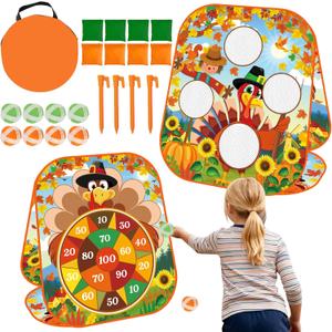 Thanksgiving Bean Bag Toss Games,Fall Turkey Double-Sided Portable Collapsible Dart Board Outdoor Indoor Yard Games Thanksgiving Party Supplies
