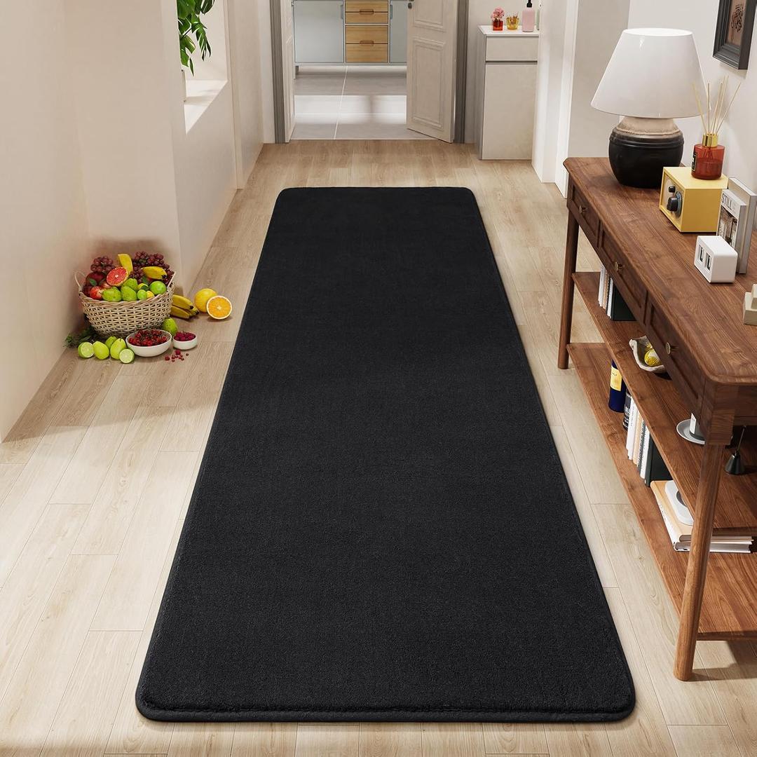 Amearea Modern Soft Hallway Runner Rug, 2x6 Feet Washable Runner Rugs for Hallway, Black Fluffy Rug Bedroom Bedside Rugs, Non Slip Memory Foam Rug Carpet for Entrance Kitchen Living Room Decor