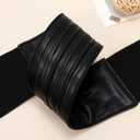 SANSTHS Women Wide Elastic Belts for Dresses Vintage Fashion Stretchy Waist Belts Ladies Cinch Belts Leather Waistband (Black)