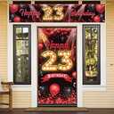Happy 23rd Birthday Door Cover Porch Banner Sign Set - 23 Years Old Birthday Decoraions Party Supplies for Women Men - Red