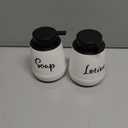 2 x LEETOYI Farmhouse Ceramic Soap and Lotion Dispenser Set with Pump 14oz for Bathroom (White)