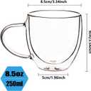 Espresso Cups Set Of 2 8 Oz, Double Walled Glass Coffee Mugs with Handle,Insulated Layer Coffee Cups,Clear Borosilicate Glass Mugs,Perfect for Cappuccino,Tea,Latte,Espresso,Hot Beverage,Wine