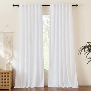 RYB HOME Living Room Curtains Linen Sheer, Light Filtering White Linen Curtains & Drapes 95 inches Long 2 Panels Back Tab Backdrop for Farmhouse Bathroom, W 52 x L 95 inches
