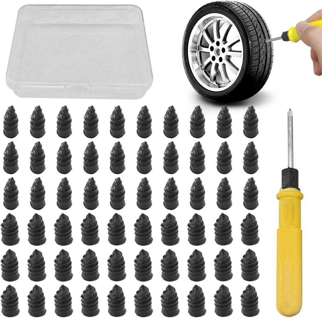 2 x BDZMC 60PCS Tire Repair Rubber Nail, Tire Puncture Repair Tool Kit with Screwdriver, Self Service Vacuum Tire Repair Screw Plug, Tire Repair Kit for Car Truck Motorcycle Tractor (60PCS)