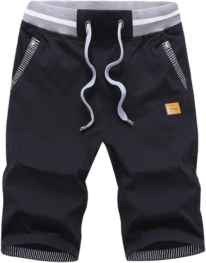 Tansozer Men's Shorts Casual Classic Fit Drawstring Summer Beach Shorts with Elastic Waist and Pockets (Medium, Black)