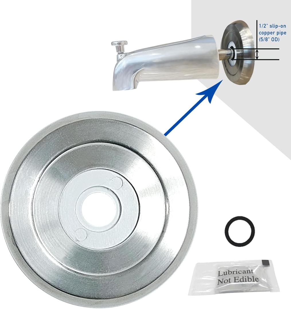 1/2" Thick Spacer for Tub Spout, Flange Trim Ring for Bath Faucet, Eschutcheon Cover Plate for Spigot with Split PVC Blocking Water, Shower Pipe Remodeling Sealer (304SUS-Brushed Nickel)