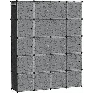 C&AHOME Cube Storage Organizer, 20-Cube Storage Shelving with Doors, Modular Book Shelf, Plastic Shelves Organizing Units, Ideal for Bedroom Living Room 48.4" L 12.4" W 60.6" H Black SHS3020B-DOOR
