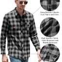 SANGTREE Boys and Mens Flannel Shirts Long Sleeve Button Down Plaid Shirts with Corduroy Collar (S)