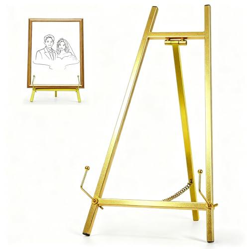 BeeCoAoo 16.5" Metal Easel Stand for Sign – Elegant Table Top Easel for Display, Heavy Duty Tabletop Picture Easel Stand for Wedding Sign, Picture Frame, and Art (Gold)