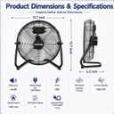 GARVEETECH 12'' High Velocity Floor Fan, 2000 CFM High Velocity, 3 Speeds, Metal Shop Fan with 360° Tilt Adjustable and Carry Handle, Industrial Cooling for for Garage, Workshop, Office, Home, Large
