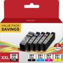 PGI-280XXL/CLI-281XXL 5-Color Value Pack Compatible Ink Cartridge Replacement for Canon PGI280XXL CLI281XXL 280XXL 281XXL to Work with TR860a TS702a TR7520 TR8520 TS6120 TS6220 (5 Pack)