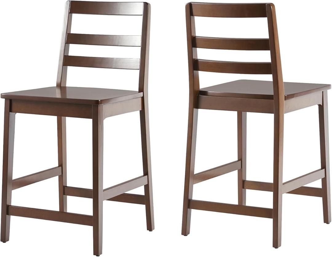 Walker Edison 2-Piece Modern Solid Wood Ladder-Back Counter Stool, Set of 2, Walnut