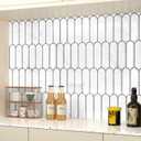 Wallercity 10-Sheets White 3D Kitchen Tiles Peel and Stick Backsplash Glossy Vinyl Tile Stickers Waterproof 12''x12'' Self Adhesive Stick on Backsplash for Bathroom Thick Subway Tile Back Splash