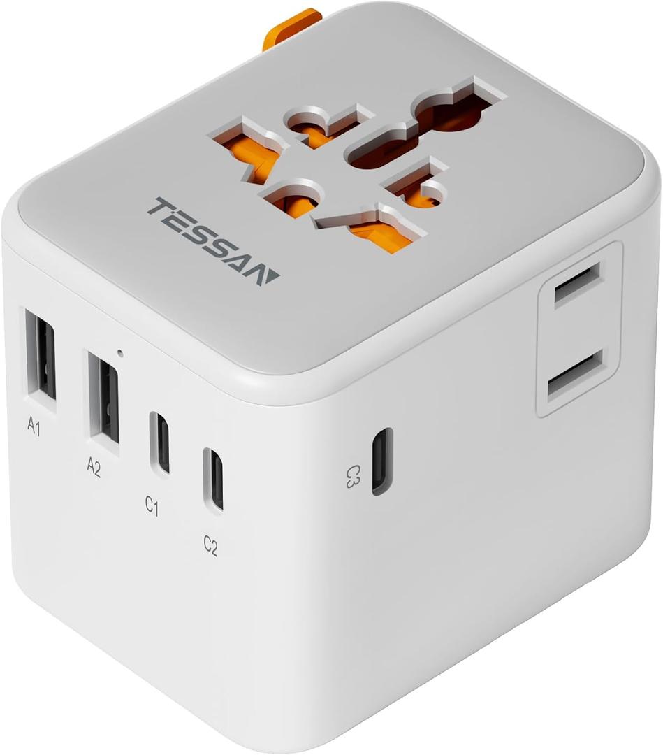 TESSAN Universal Travel Adapter, International Power Adapter with Extra 2 Prong AC Outlet, 5 USB Ports (3 USB C), Worldwide Plug Adaptor for US to Europe UK Australia Ireland (Type C G A I)