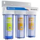 Max Water 3 Stage (Good for City & Cottage Water) 10 inch Standard Water Filtration System for Whole House - Pleated Sediment + Sediment + GAC -  Inlet/Outlet - Model : WH-SC7
