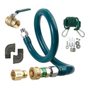 Krowne M7548K Royal Series Moveable Gas Connection Kit | Quick Disconnect Valve and Flexible Hose Connector Line for Commercial Kitchen | 68,000 BTU | 48"L x 0.75"W, Plastic Coated Stainless Steel
