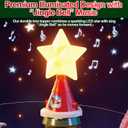 Christmas Tree Topper, Star Motion Rotating Santa's Reindeer Sleigh + Snowmen in Green Cable Car with Merry Xmas Slogans, Illuminated LED Star Christmas Party with Music for Christmas Tree Decor