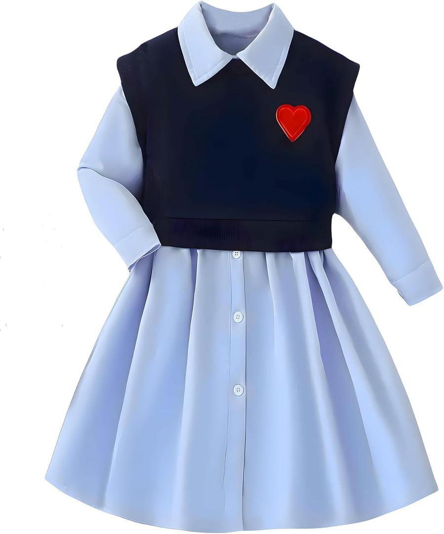 JE Sterguard Little Girls Clothes Size 3T-12 Girl Cotton Long Sleeve Dresses 2 Piece Outfits for Kids (8 Years, Light Blue)