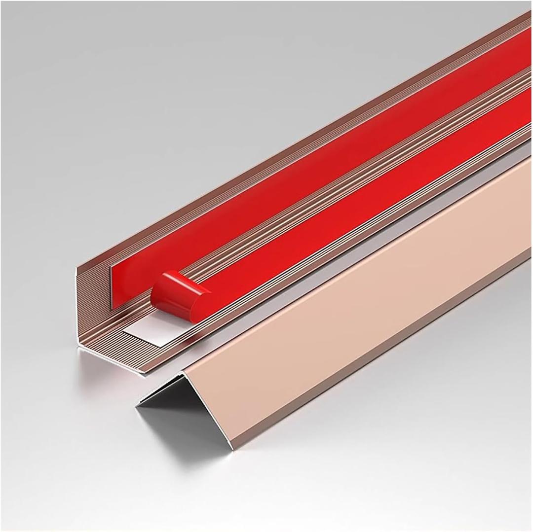 Aluminum Alloy Metal Corner Guards, Self Adhesive Wall Edge Trim Angle Bumpers Protector Strips L-Shaped, Anti-Collision Corner Shield For Home Floor/Stair/Step/Door/Wall/Window/Steps/Board(Rose gold, (L 155cm/61inch)