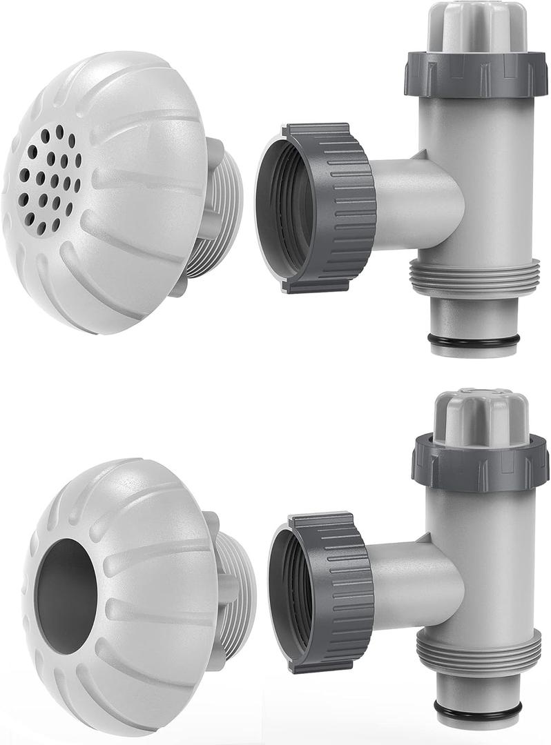 SUMMERBUDDY Above Ground Pool Parts, Replacement Pool Pump Part for Intex/Bestway/Coleman with Plunger Valve, 1.5" Outlet Strainer & Inlet Nozzle, Pool Hose Adapter for Intex Sand Pump (Grey)