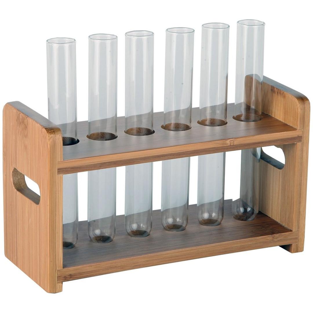 Lily's Home Bamboo Test Tube Vial Shot Glasses Holder Rack, Great as Pen Stand, Made from Bamboo with Built-In Handle, Rack Only, Glass Tubes NOT Included, 6 Tube Capacity (7/8" (22mm') Holes)
