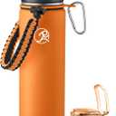 GOSWAG Insulated Sports Water Bottle, 24oz 2 Lids(with Straw/No Straw), Stainless Steel Water Bottles with Paracord Handle, Insulated Bottle with Double-Wall Vacuum Insulation (Matte Orange)