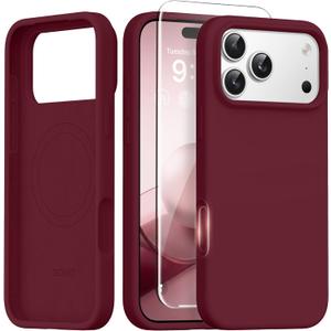 GONEZ Magnetic for iPhone 17 Pro Case, [Compatible with MagSafe] Anti-Scratch Microfiber Lining & Screen Protector, Silicone Camera Control, Shockproof Slim Phone Cover 6.3 inch, Maroon